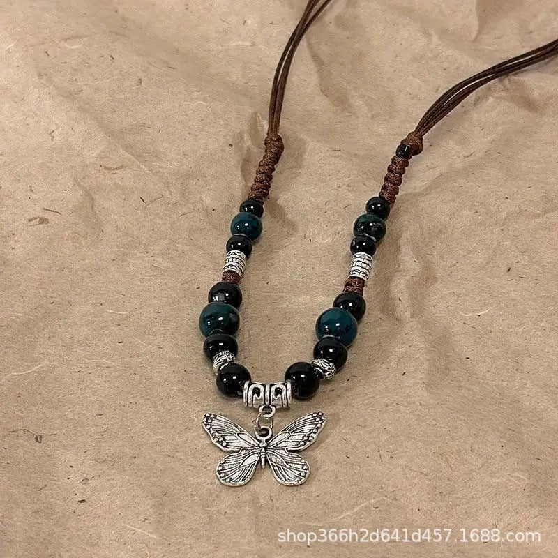 Wholesale New Chinese ethnic style retro ceramic butterfly beaded clavicle necklace